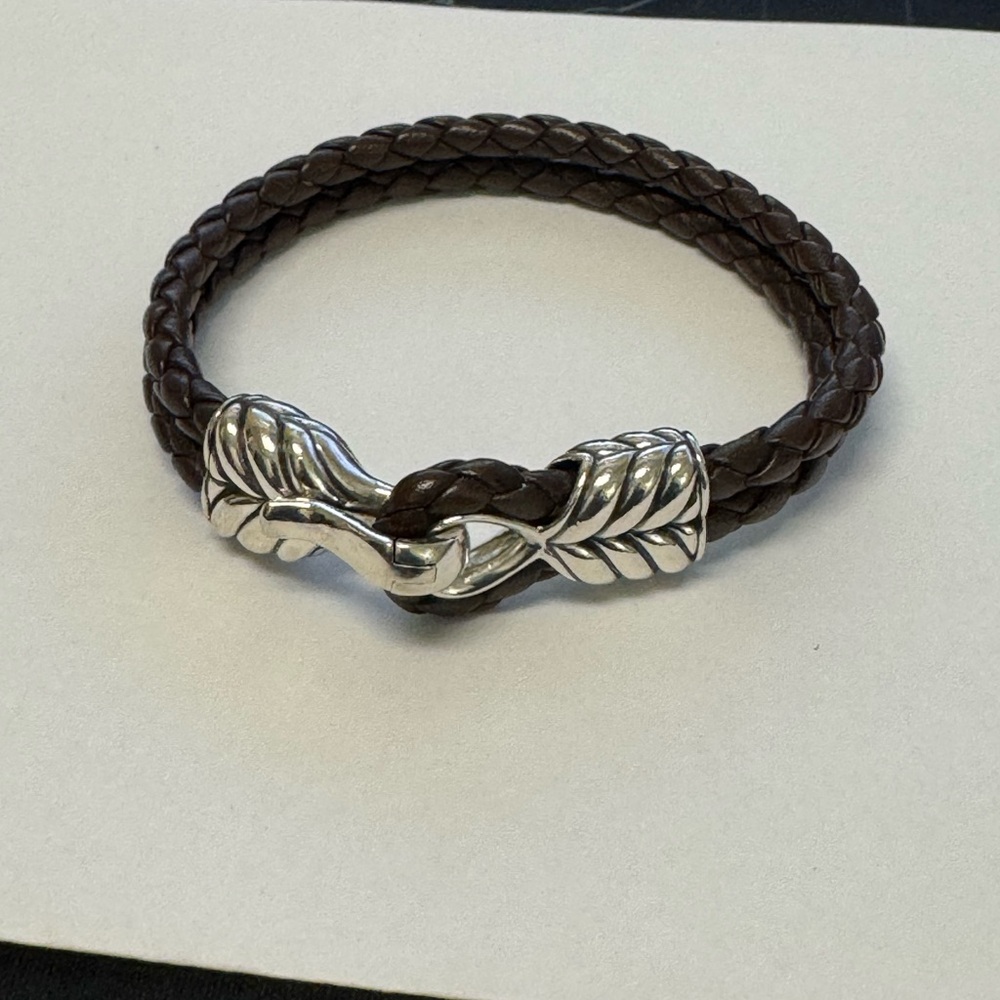 DAVID YURMAN BROWN LEATHER BRACELET W/STERLING SILVER CLASP